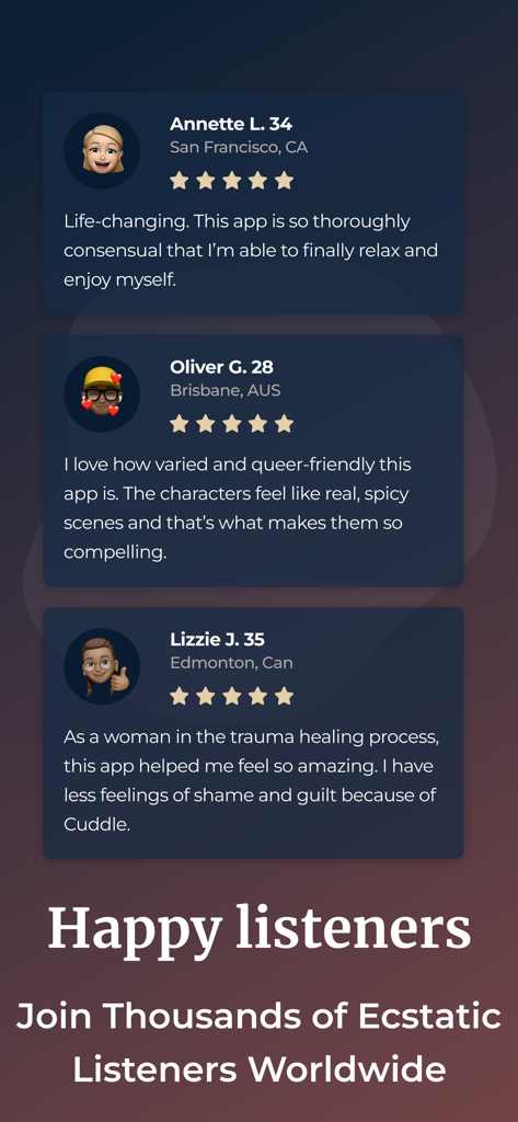 Cuddle: steamy erotic stories - Positive user testimonials and five-star reviews for the Cuddle erotic stories app