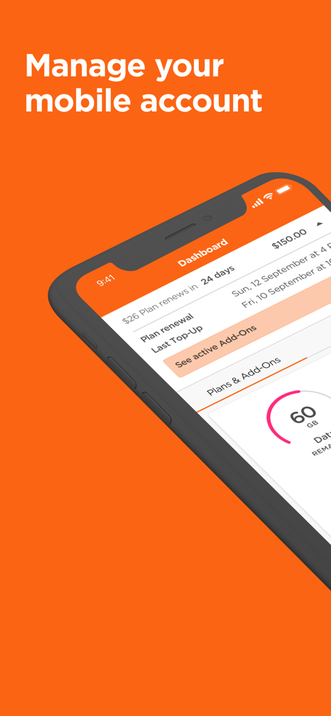 Skinny Mobile - The Skinny Mobile app dashboard screen showing options to manage your mobile account and track data usage