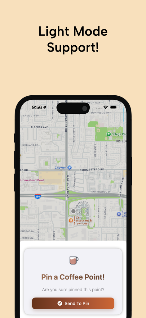 Coffee Compass: Maps & Guide - Coffee Compass app screenshot showing light mode support and the map pinning interface