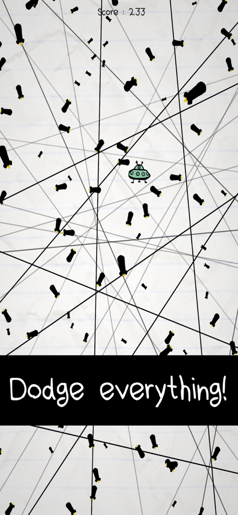 No Humanity - The Hardest Game - Doodle spaceship dodging bombs in No Humanity bullet hell game.