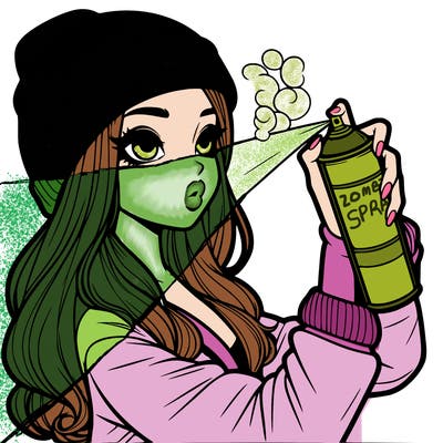 realistic girl spray painting