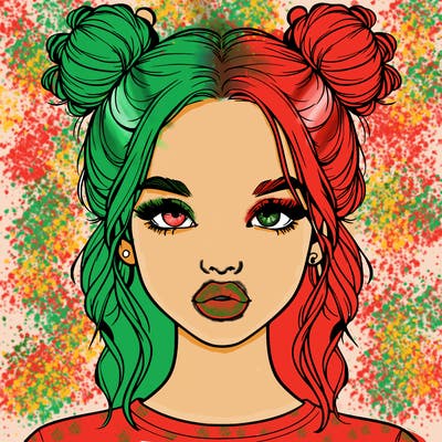 realistic girl with two buns in hair and lips