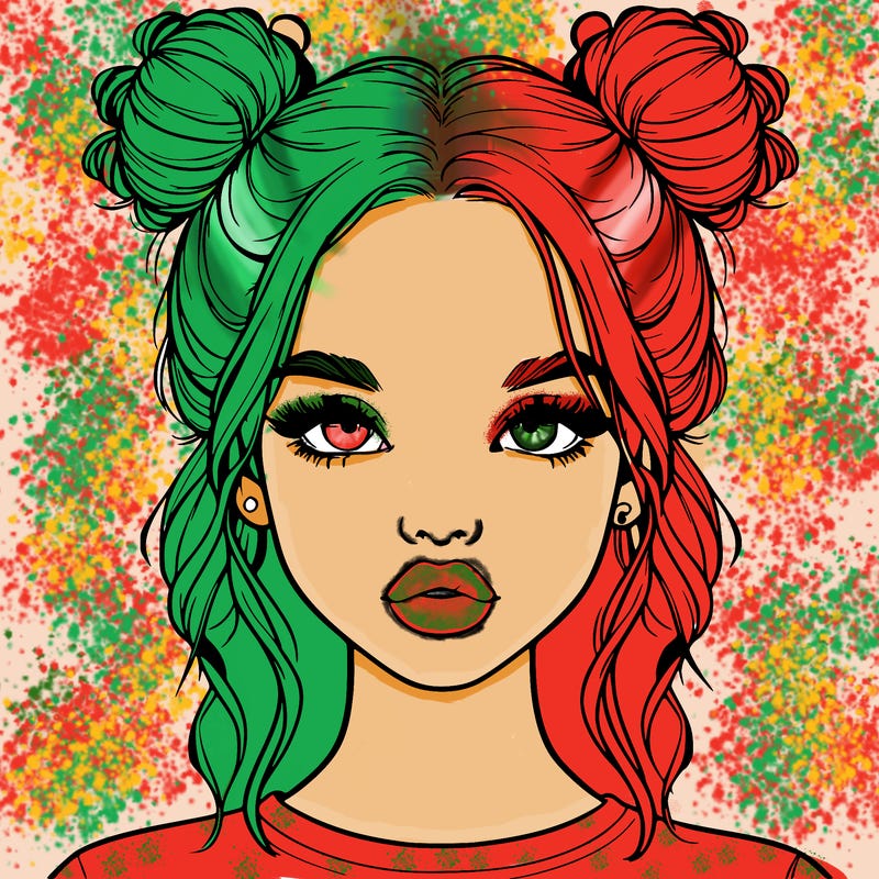 realistic girl with two buns in hair and lips