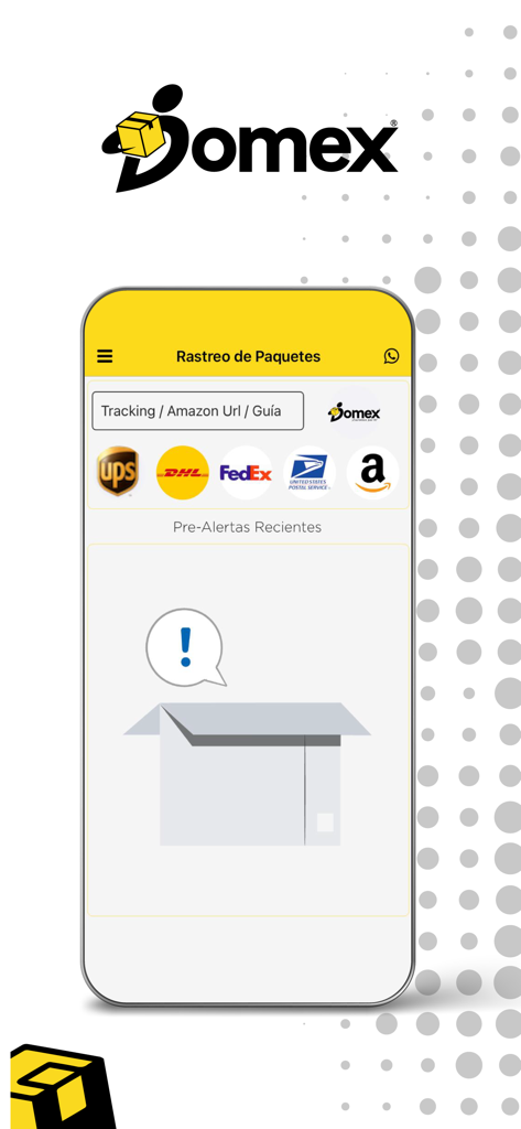 Domex Courier - Domex Courier mobile app screen displaying package tracking and shipping carrier options.