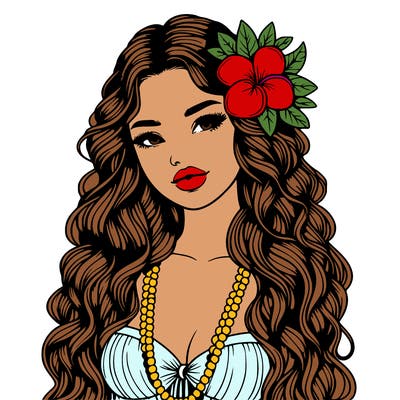 realistic beautiful hawaiian woman,long dress,haku lei, lips