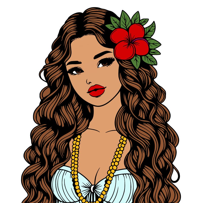 realistic beautiful hawaiian woman,long dress,haku lei, lips