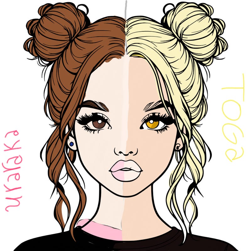 realistic girl with two buns in hair and lips