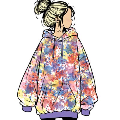 realistic girl with a oversized sweatshirt on and a bun