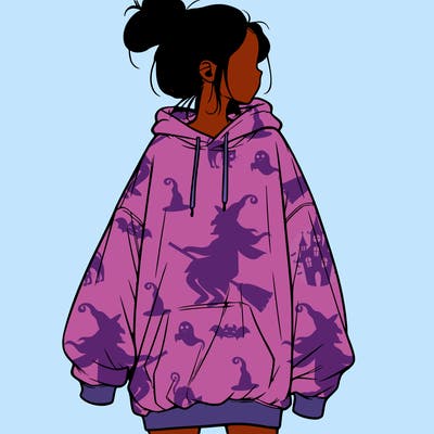 realistic girl with a oversized sweatshirt on and a bun
