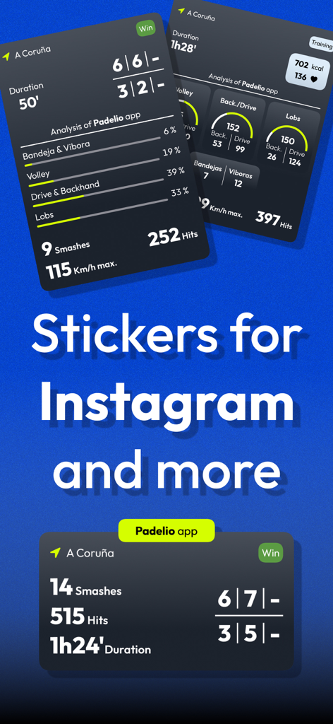 Padelio: Track Padel Activity - Padelio app match statistics stickers for Instagram and social media stories