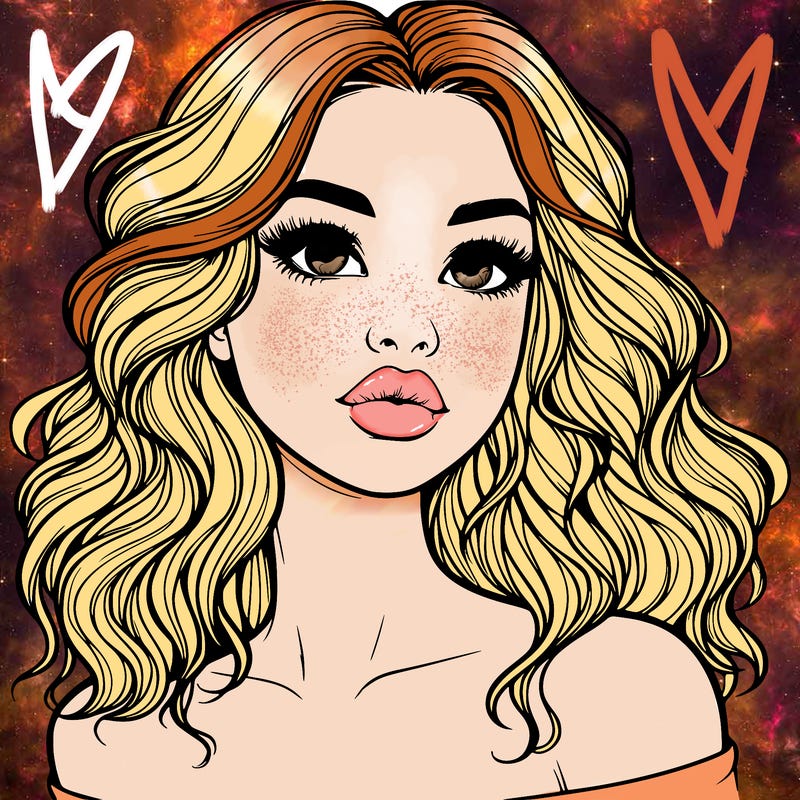 realistic girl with wavy hair and lips