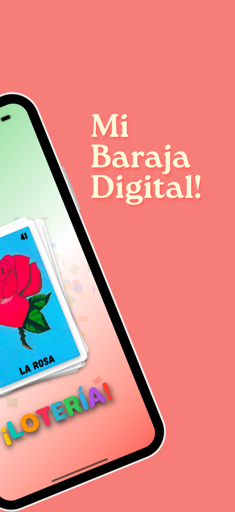 Loteria Mexicana Digital - Loteria Mexicana Digital app screen showing a digital card deck with the card La Rosa on a smartphone