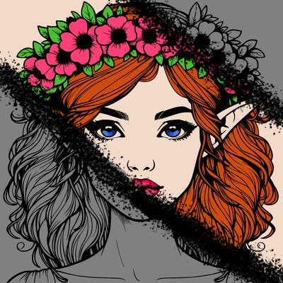 realistic female elf with flower crown