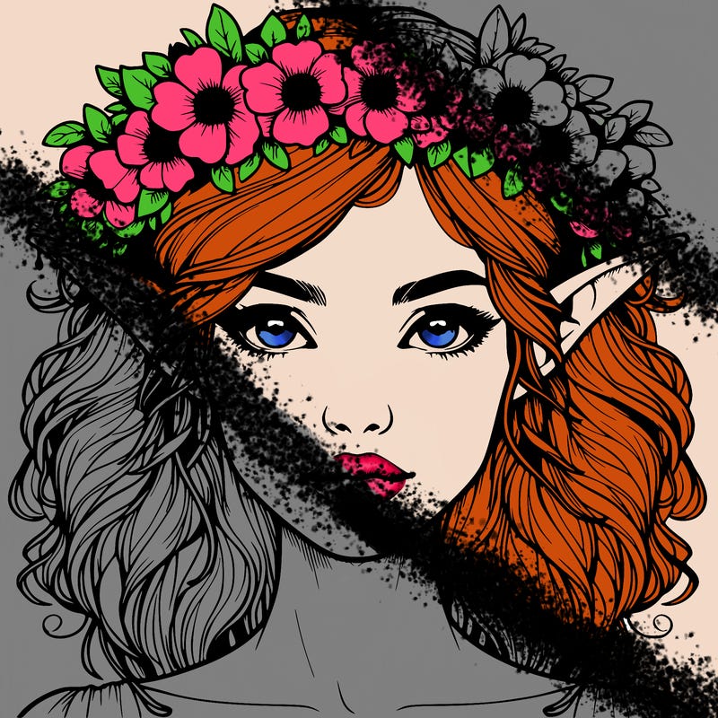 realistic female elf with flower crown