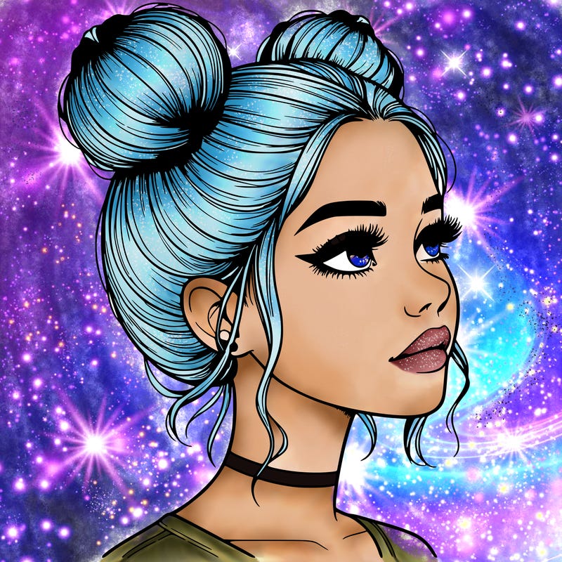 realistic girl with buns on the top of her head