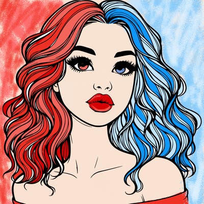 realistic girl with wavy hair and lips