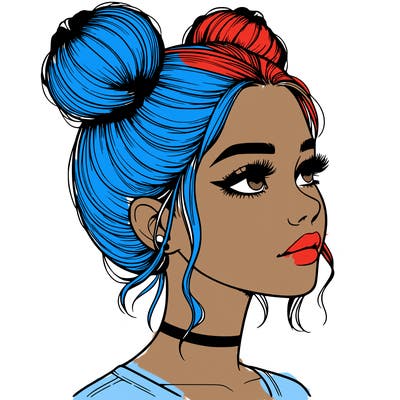 realistic girl with buns on the top of her head