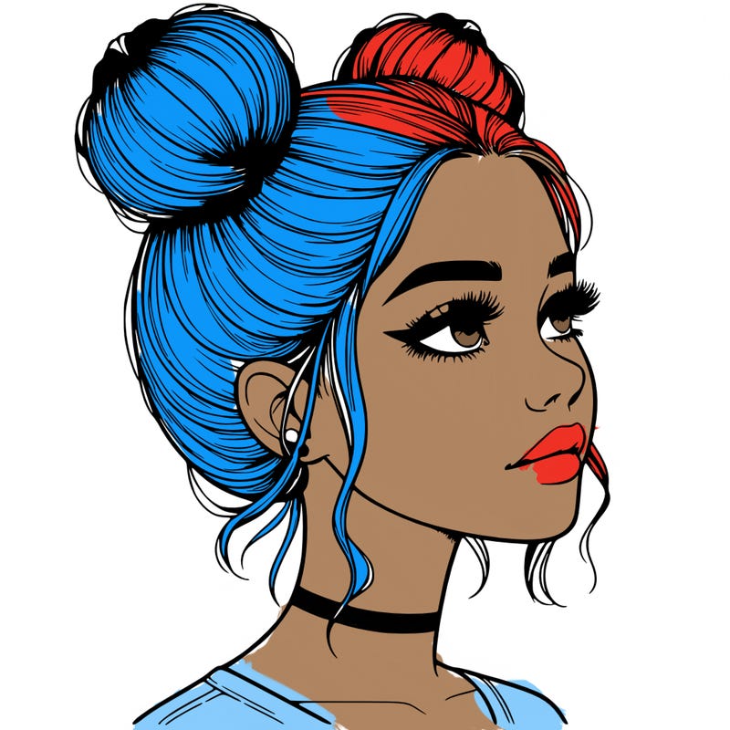 realistic girl with buns on the top of her head