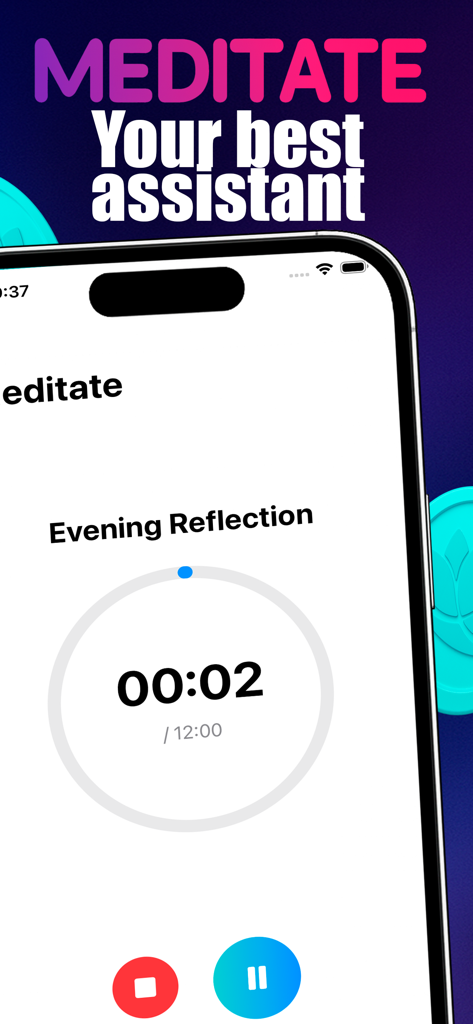 MindSync PersonalTracker - Meditation timer screen for evening reflection in the MindSync app