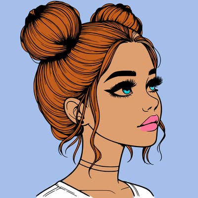 realistic girl with buns on the top of her head