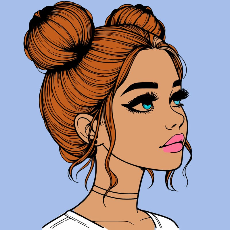 realistic girl with buns on the top of her head