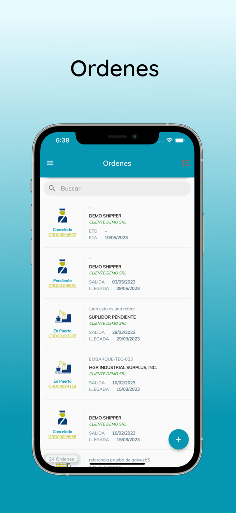 McLogs - The McLogs mobile app interface displaying a list of logistics orders with real-time shipment status and tracking details.
