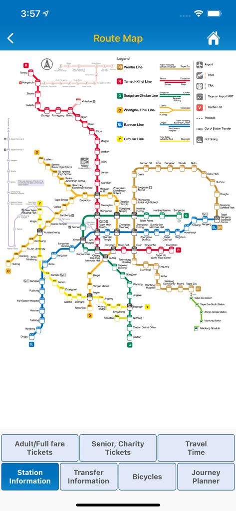 Go! Taipei Metro - Official Taipei Metro route map with station information and journey planning buttons