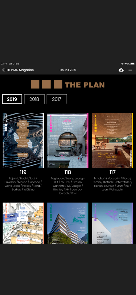 Digital library of the plan magazine showing architecture issue covers for 2019