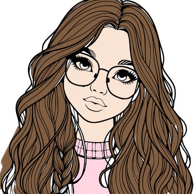 girl with long hair and freckles and glasses realistic