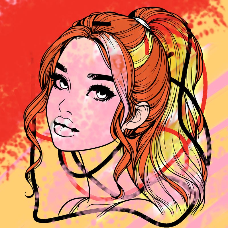 realistic girl with a ponytail on her hair and lips