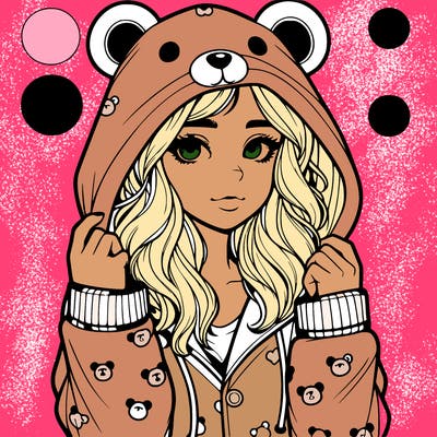 realistic girl in a animal pjs hoodie