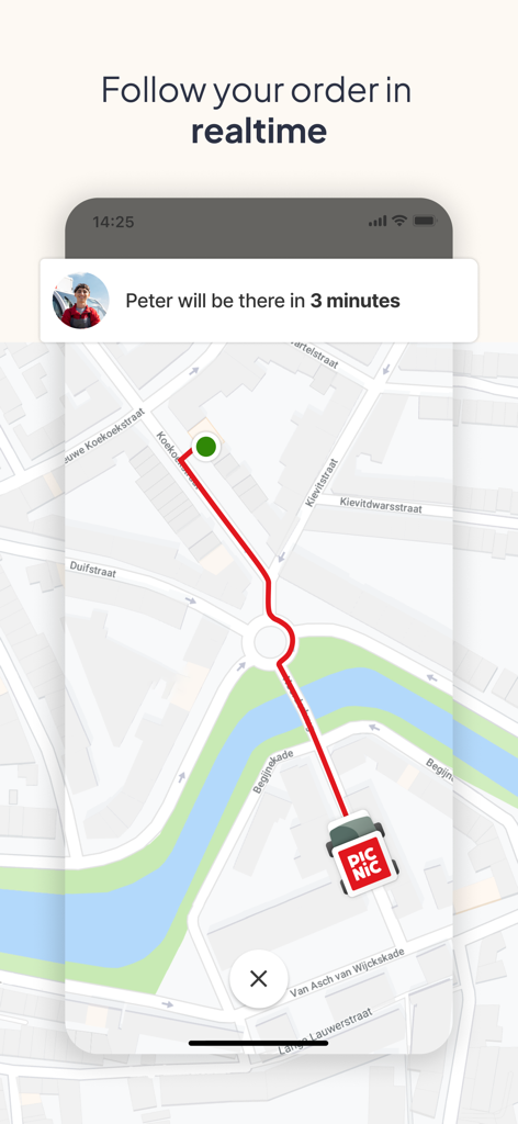 Picnic Online Supermarket - Real-time order tracking map in the Picnic grocery delivery app