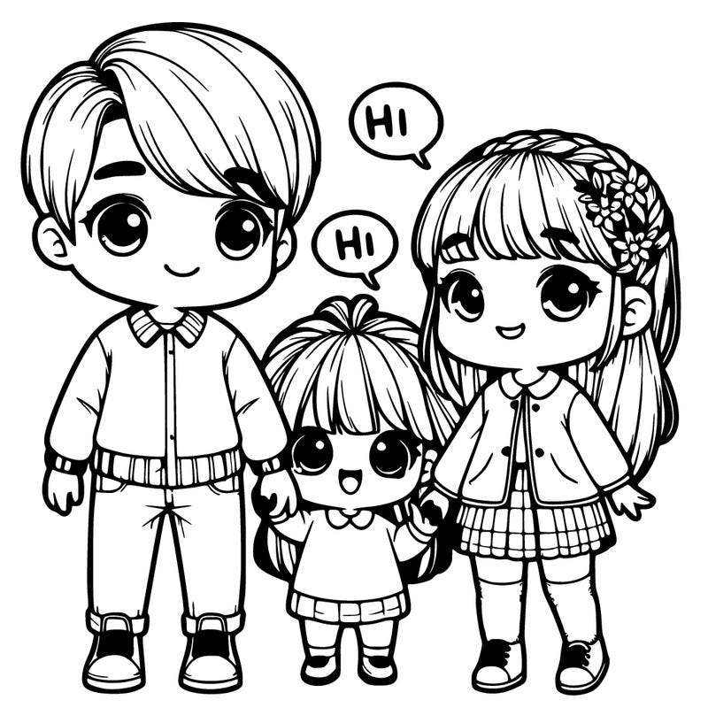 a cute couple holding hands and realistic little girl saying hi