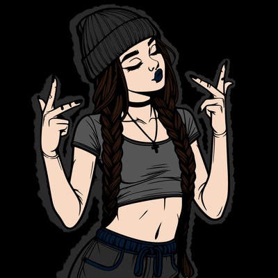 realistic teenage girl with braids and a beanie and crop top doing 🫶🏼