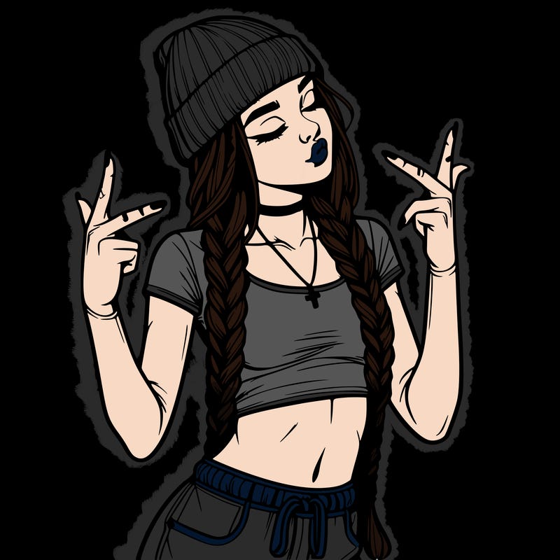 realistic teenage girl with braids and a beanie and crop top doing 🫶🏼