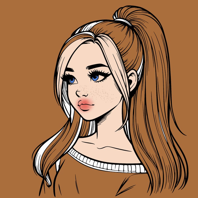 realistic girl with a high ponytail