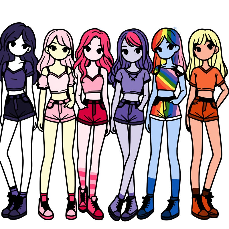a group of girls wearing crop tops and shorts