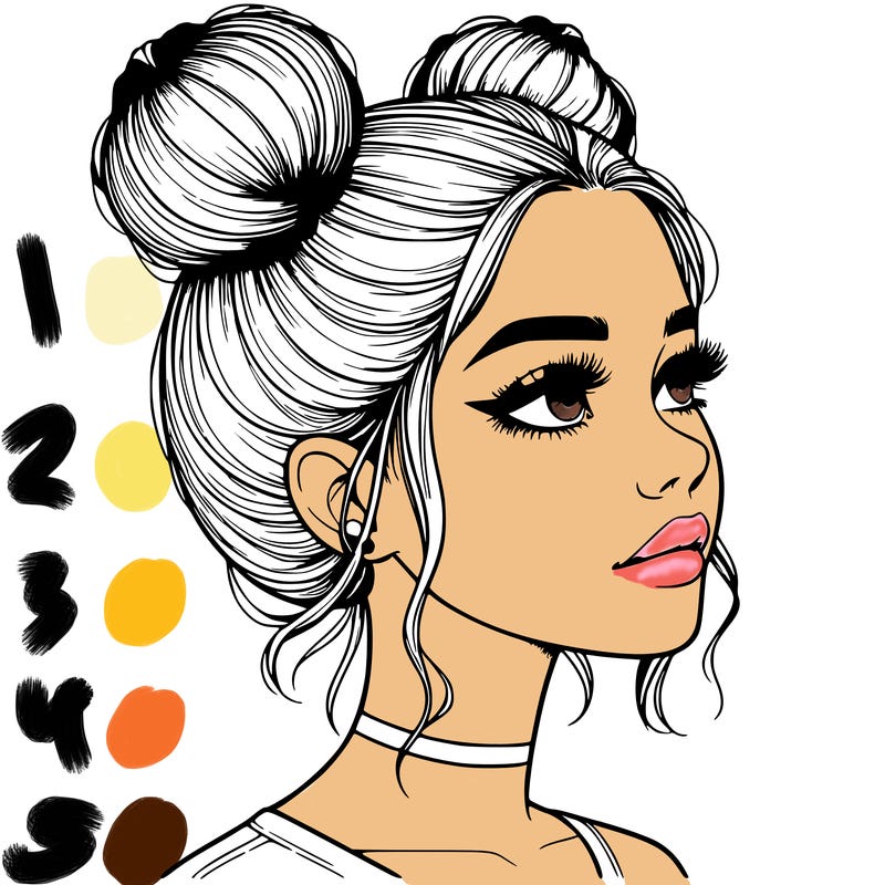 realistic girl with buns on the top of her head