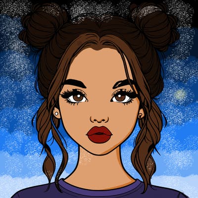 realistic girl with two buns in hair and lips