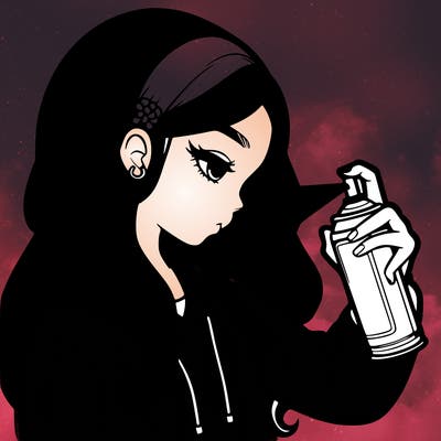 a realistic girl spray painting