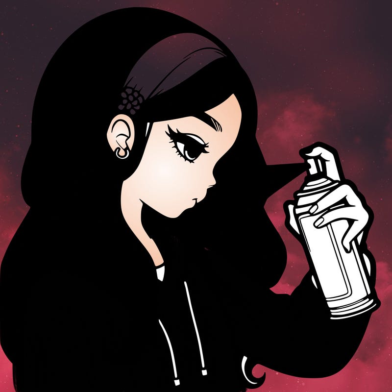 a realistic girl spray painting