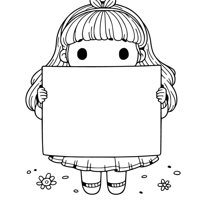 a girl holding a blank pices paper