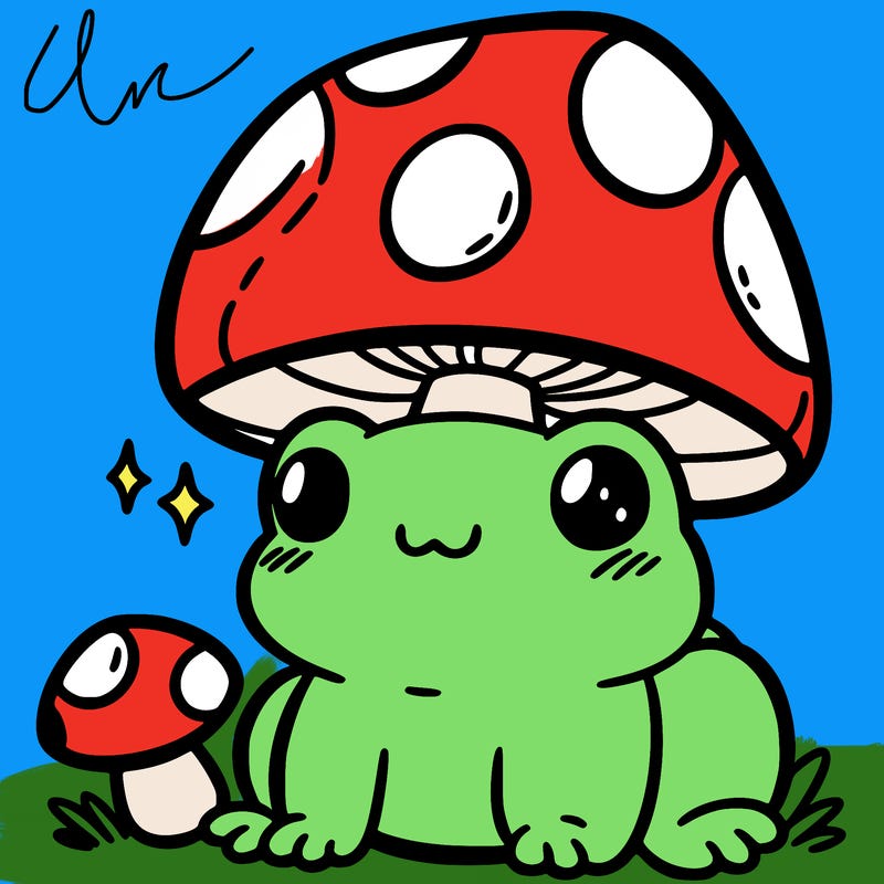 a cute frog with a mushroom hat