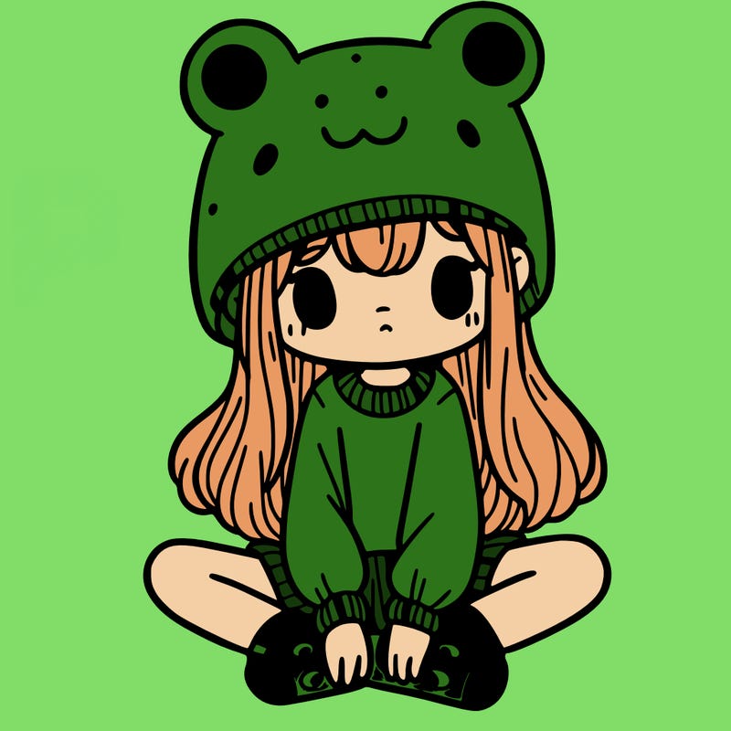 a girl wearing a frog hat and some frog socks