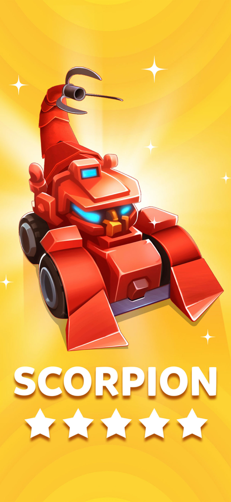 Robot Merge and Fight Master - A red Scorpion robot unit with five stars in the Robot Merge and Fight Master game