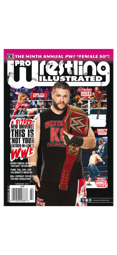 Pro Wrestling Illustrated - Digital magazine cover of Pro Wrestling Illustrated featuring wrestler Kevin Owens holding a championship belt