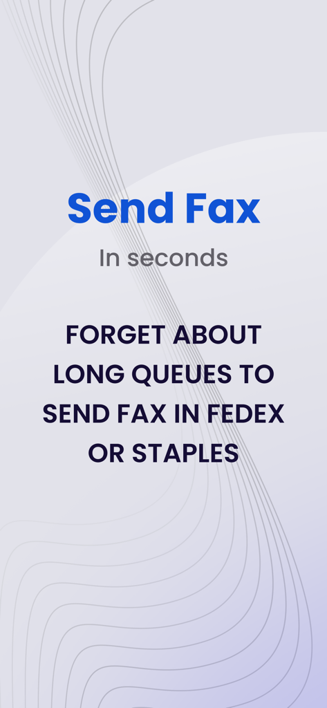 Écran de l'application Smart Fax mettant en évidence l'envoi rapide de fax sans files d'attente chez FedEx ou Staples