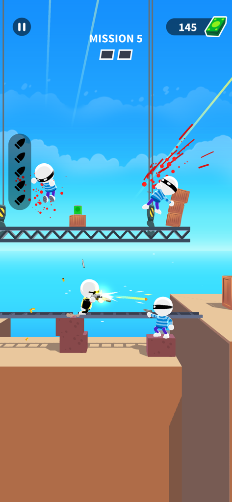 Johnny Trigger che spara ai nemici in un livello stilizzato di sparatutto a piattaforme