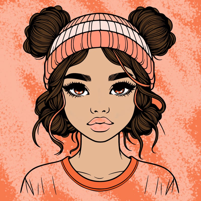 realistic girl with buns in her hair with a beanie on