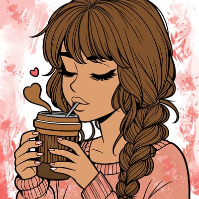 realistic girl drinking coffee